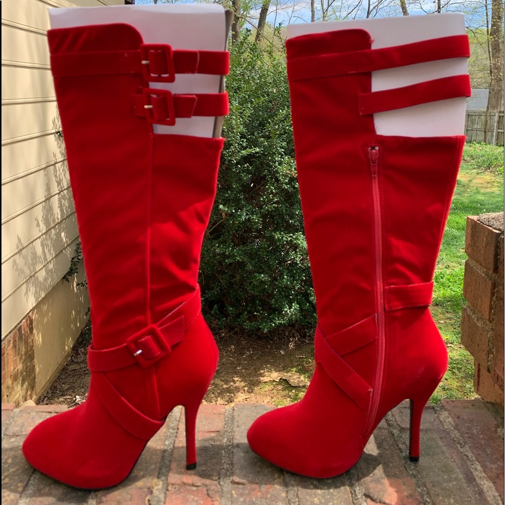 Red knee high boots